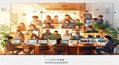 91淫母用户评价汇总展示，多位用户在电脑前满意使用平台的场景，温暖自然光线